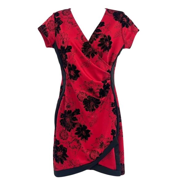 Almost Famous Velvet Floral Wrap Dress Sz L Whimsigoth Holiday Glam Tulip Hem - Picture 1 of 11